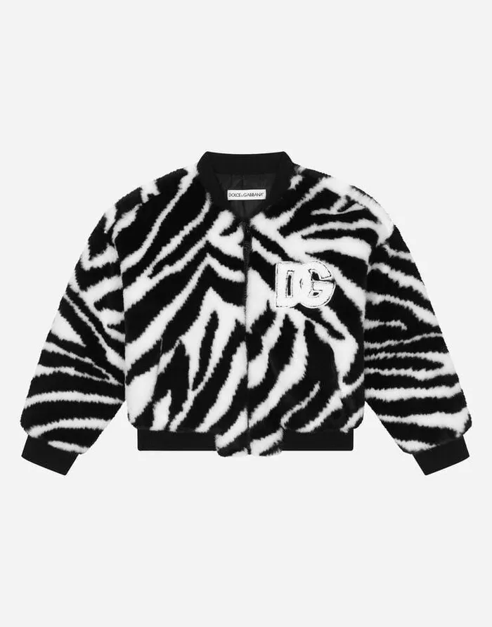 Dolce and Gabbana Coats And Jackets Children Zebradesign Faux Fur Bomber Jacket Multicolor