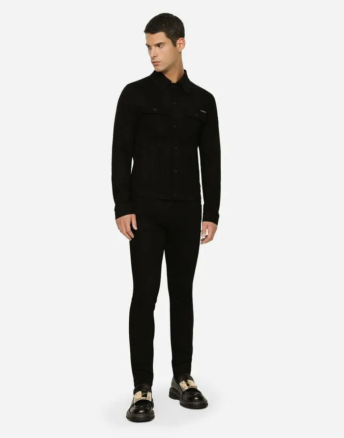 Dolce and Gabbana Coats And Jackets Men Black Stretch Denim Jacket Black