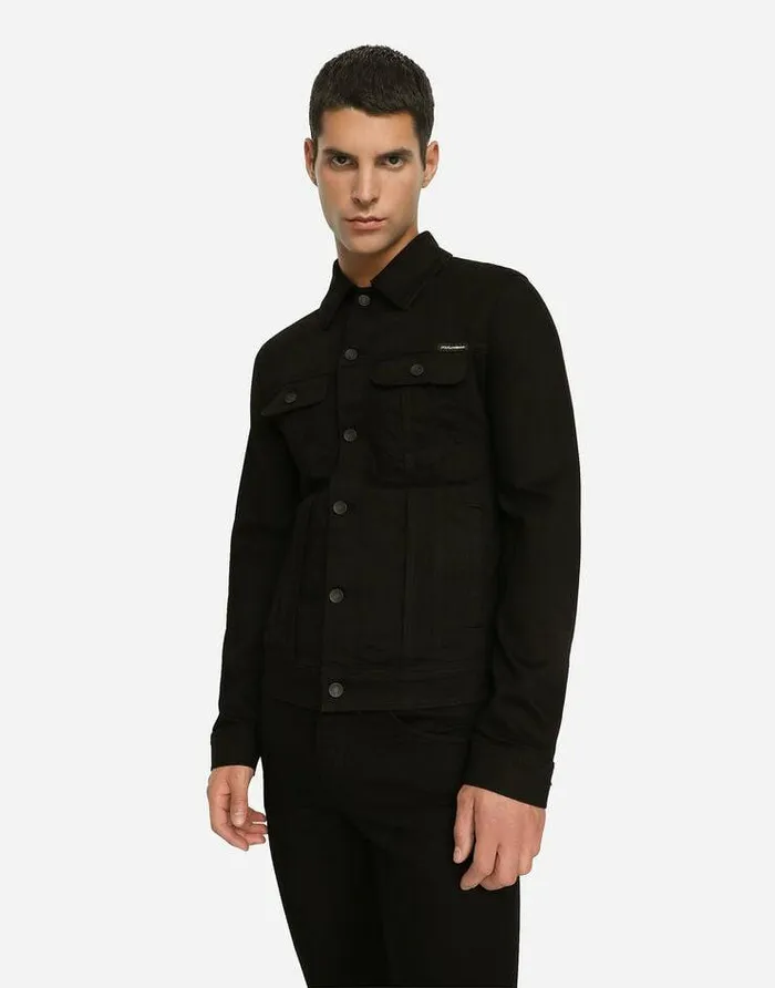 Dolce and Gabbana Coats And Jackets Men Black Stretch Denim Jacket Black