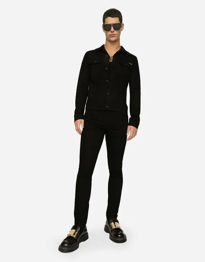 Dolce and Gabbana Coats And Jackets Men Black Stretch Denim Jacket Black