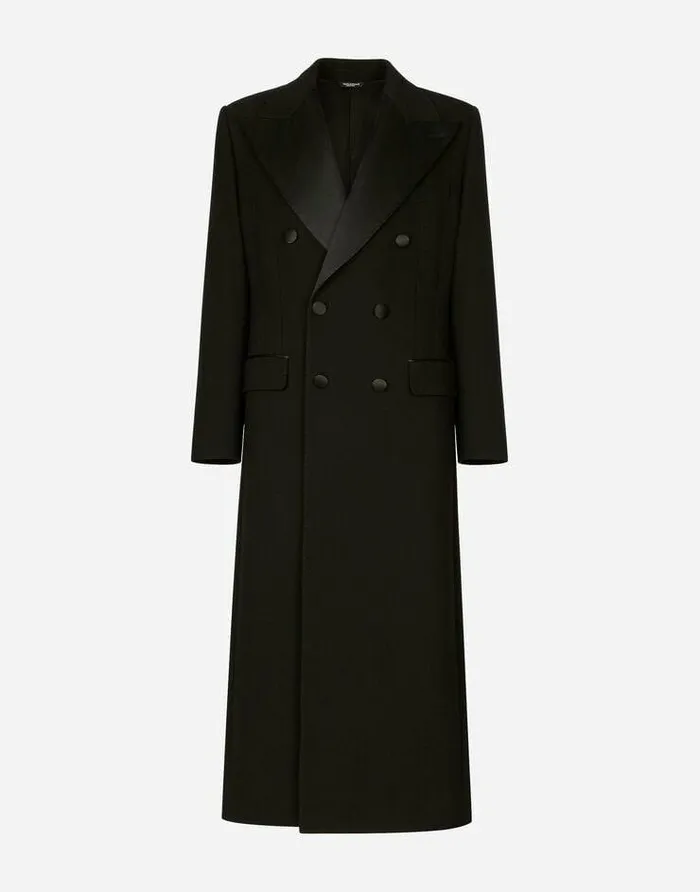 Dolce and Gabbana Coats And Jackets Men Doublebreasted Stretch Wool Crepe Coat Black