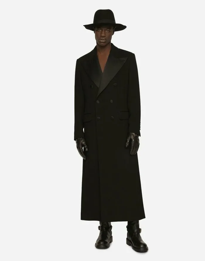 Dolce and Gabbana Coats And Jackets Men Doublebreasted Stretch Wool Crepe Coat Black