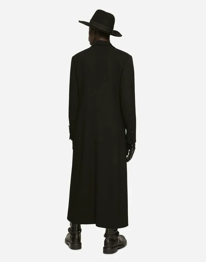 Dolce and Gabbana Coats And Jackets Men Doublebreasted Stretch Wool Crepe Coat Black