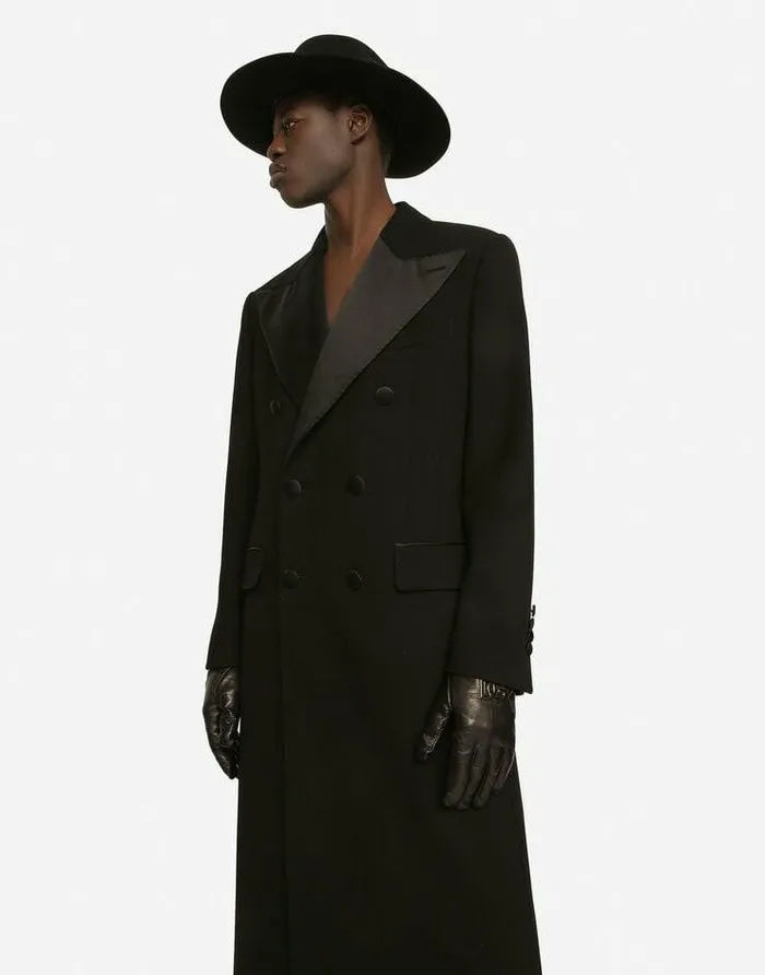 Dolce and Gabbana Coats And Jackets Men Doublebreasted Stretch Wool Crepe Coat Black