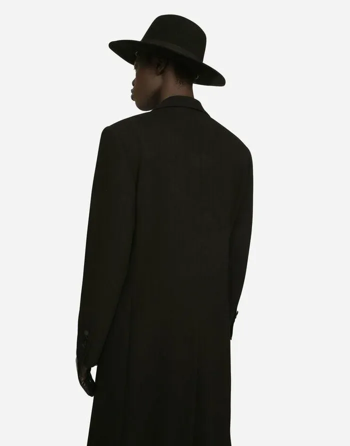 Dolce and Gabbana Coats And Jackets Men Doublebreasted Stretch Wool Crepe Coat Black