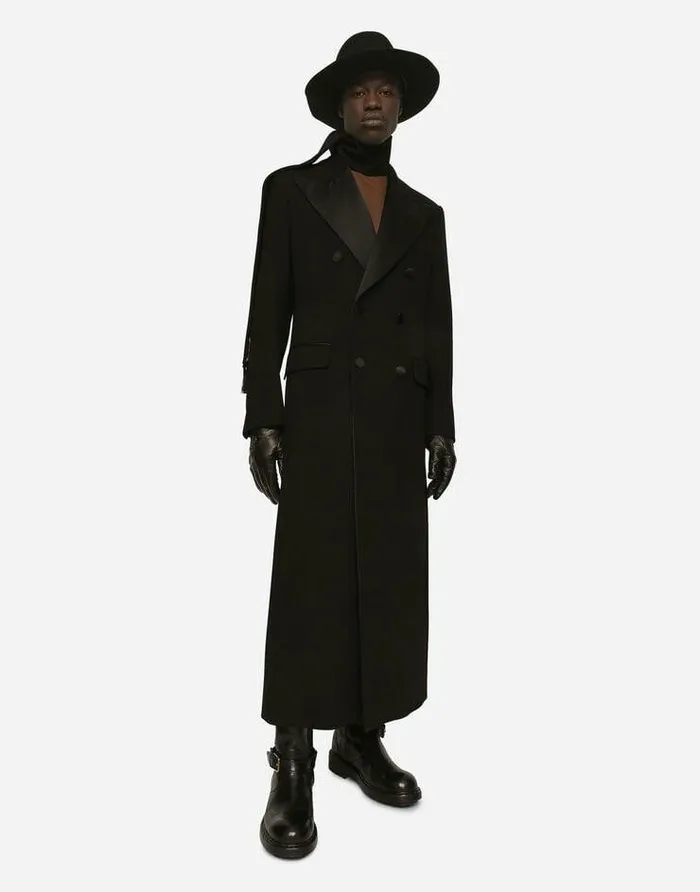 Dolce and Gabbana Coats And Jackets Men Doublebreasted Stretch Wool Crepe Coat Black