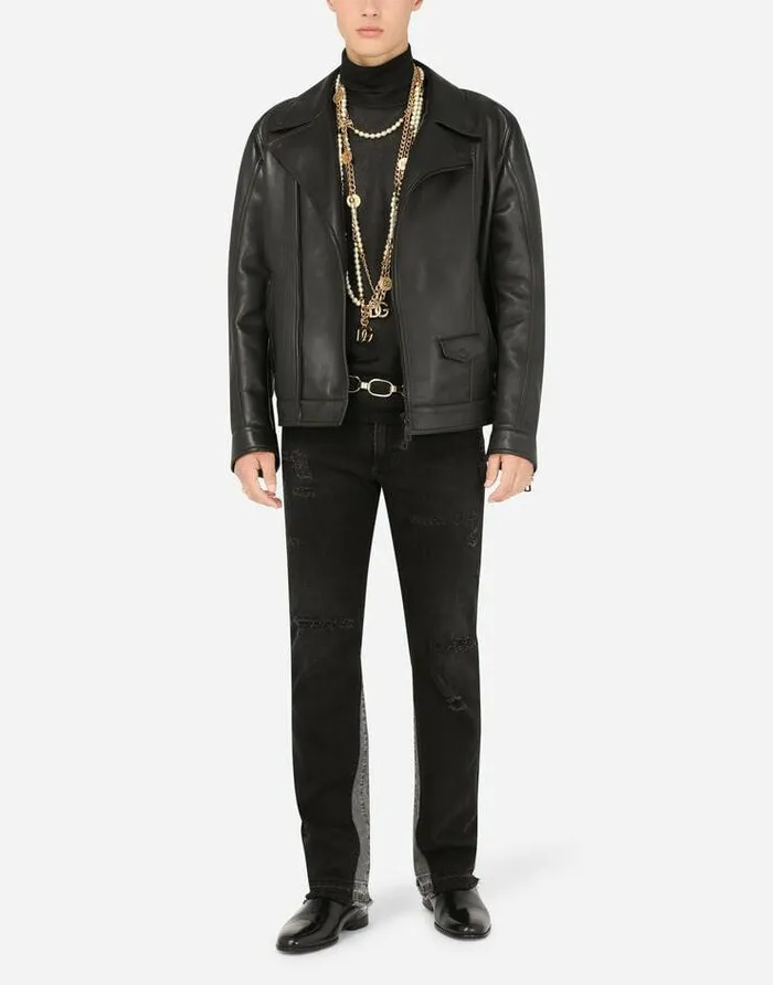 Dolce and Gabbana Coats And Jackets Men Lambskin Jacket Multicolor