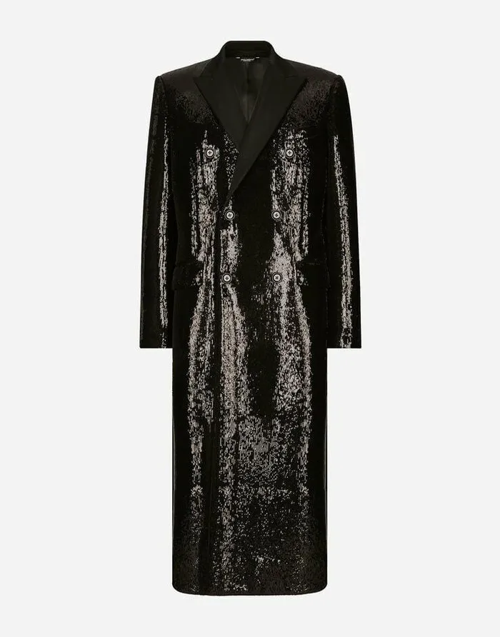 Dolce and Gabbana Coats And Jackets Men Sequined Doublebreasted Coat Black