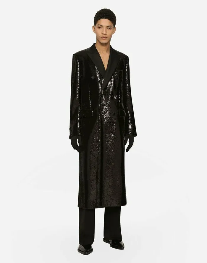 Dolce and Gabbana Coats And Jackets Men Sequined Doublebreasted Coat Black
