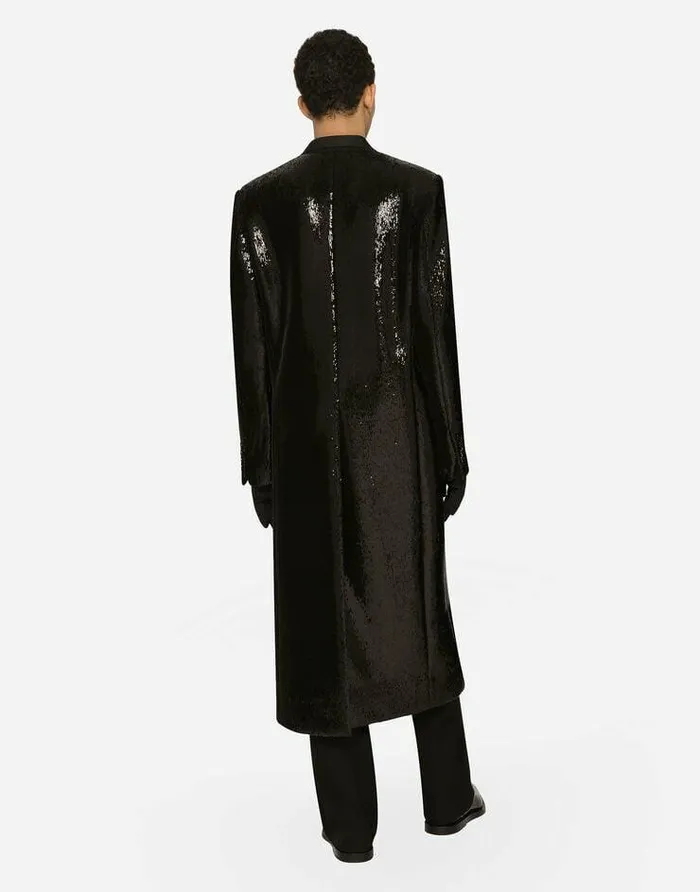 Dolce and Gabbana Coats And Jackets Men Sequined Doublebreasted Coat Black