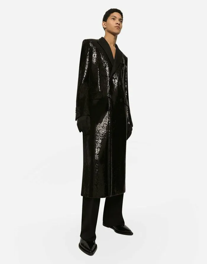 Dolce and Gabbana Coats And Jackets Men Sequined Doublebreasted Coat Black