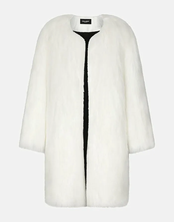 Dolce and Gabbana Coats And Jackets Men Singlebreasted Faux Fur Coat White