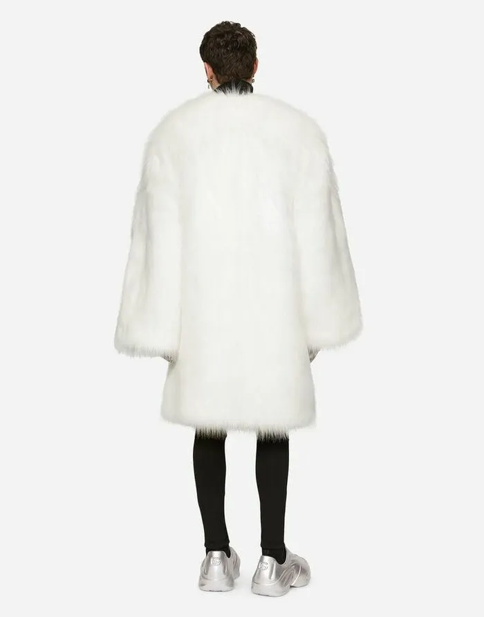 Dolce and Gabbana Coats And Jackets Men Singlebreasted Faux Fur Coat White