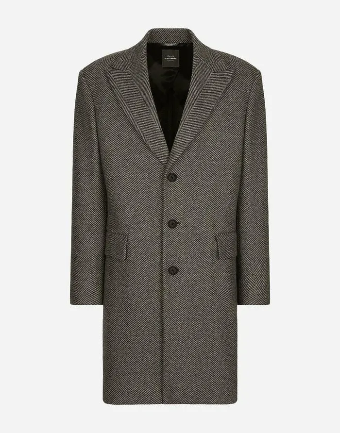 Dolce and Gabbana Coats And Jackets Men Singlebreasted Herringbone Wool Jersey Coat Multicolor