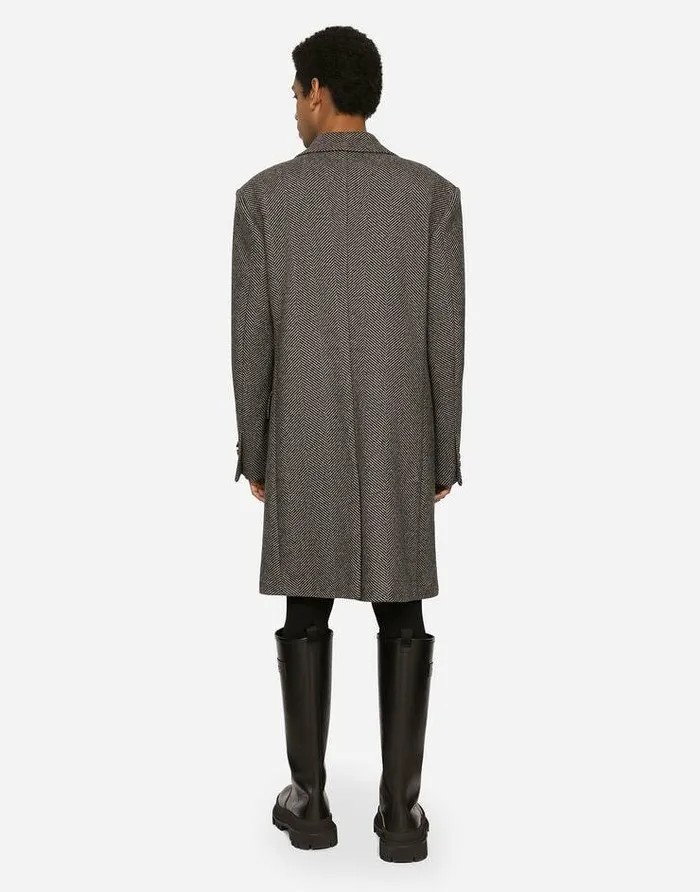 Dolce and Gabbana Coats And Jackets Men Singlebreasted Herringbone Wool Jersey Coat Multicolor