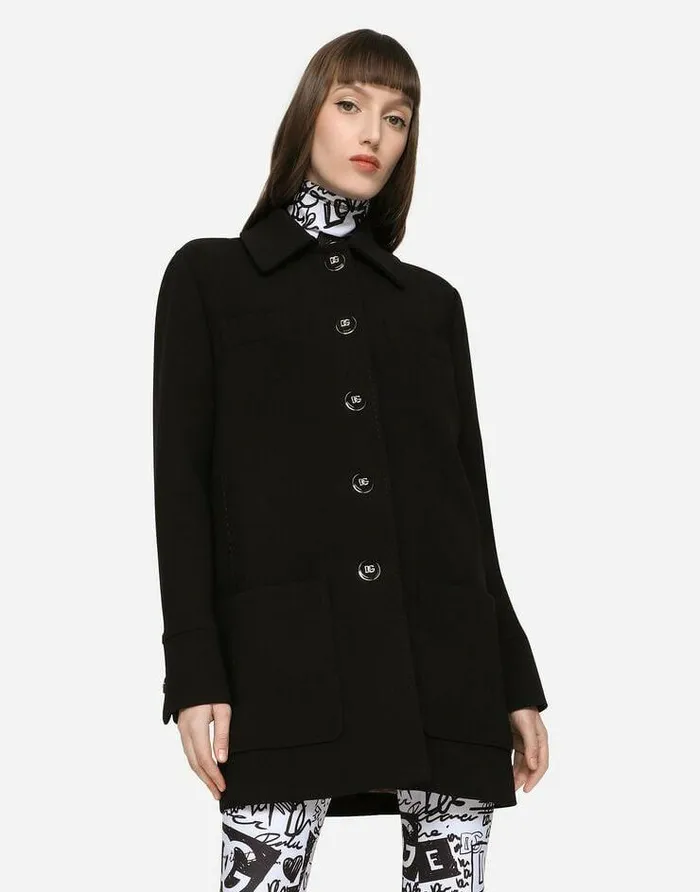 Dolce and Gabbana Coats And Jackets Women Double Crepe Peacoat With Galalith Buttons Black Dolce and Gabbana Coats And Jackets Women Double Crepe Peacoat With Galalith Buttons Black