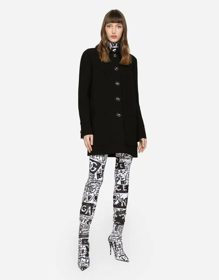 Dolce and Gabbana Coats And Jackets Women Double Crepe Peacoat With Galalith Buttons Black Dolce and Gabbana Coats And Jackets Women Double Crepe Peacoat With Galalith Buttons Black