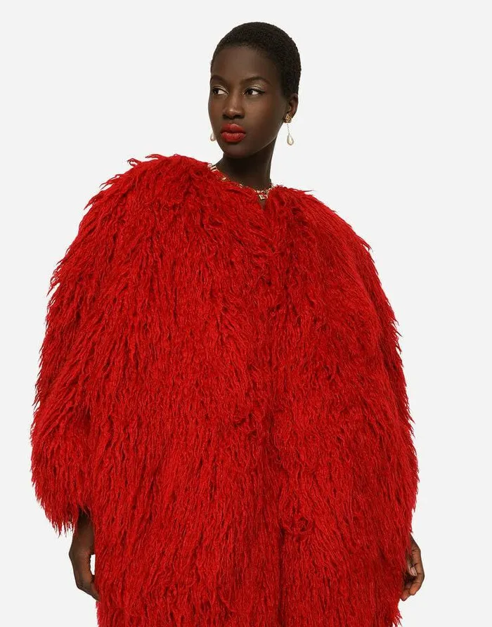Dolce and Gabbana Coats And Jackets Women Faux Fur Coat Red Dolce and Gabbana Coats And Jackets Women Faux Fur Coat Red