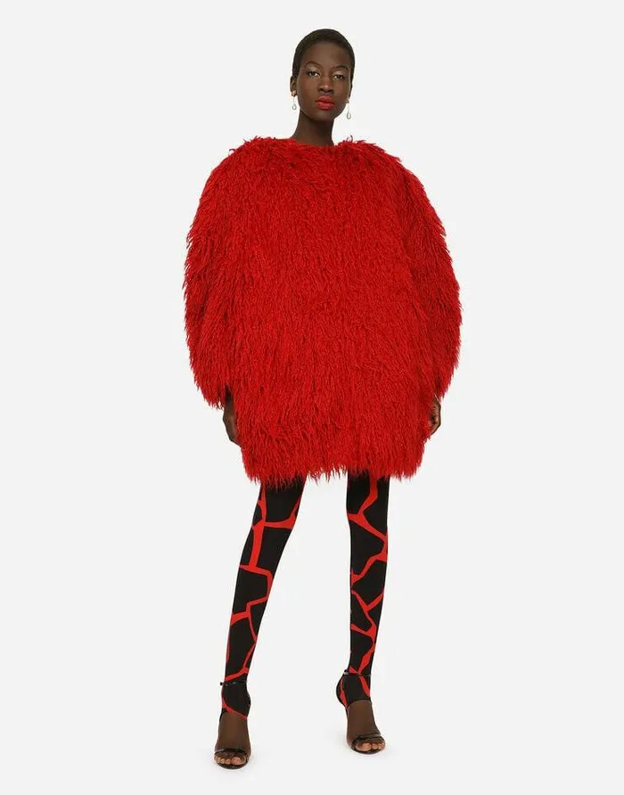 Dolce and Gabbana Coats And Jackets Women Faux Fur Coat Red Dolce and Gabbana Coats And Jackets Women Faux Fur Coat Red