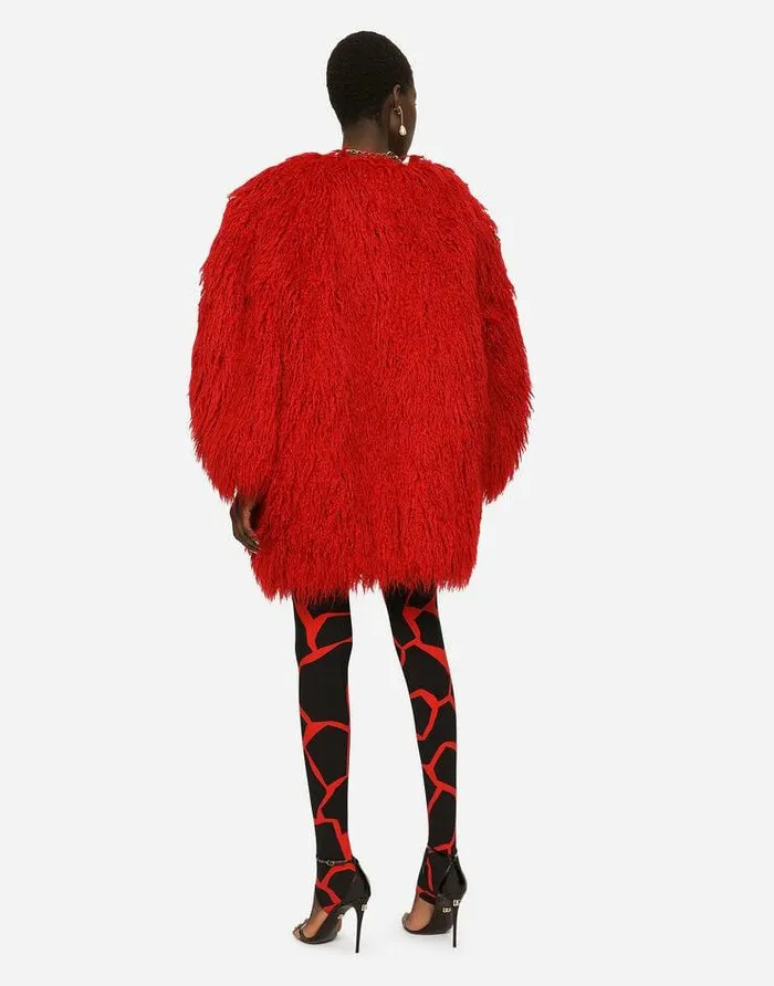 Dolce and Gabbana Coats And Jackets Women Faux Fur Coat Red Dolce and Gabbana Coats And Jackets Women Faux Fur Coat Red