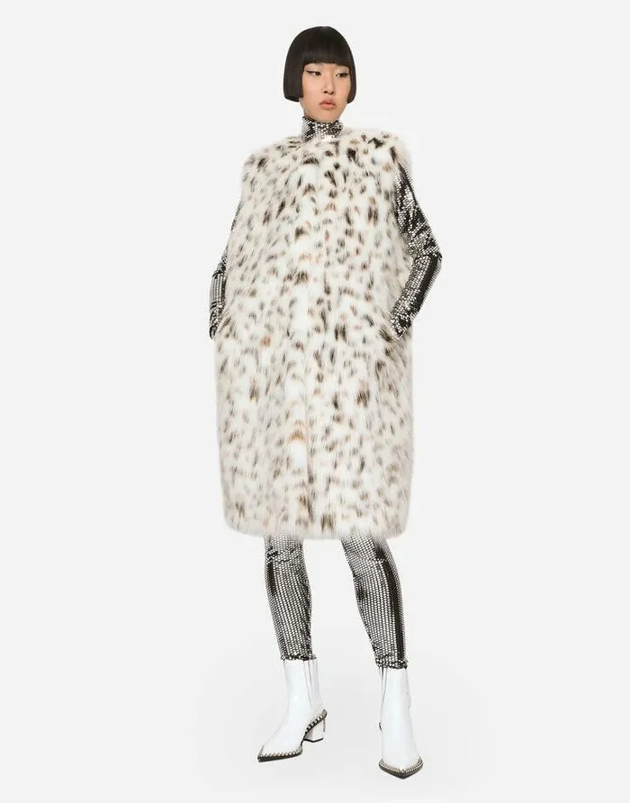 Dolce and Gabbana Coats And Jackets Women Long Lynxeffect Faux Fur Vest Multicolor Dolce and Gabbana Coats And Jackets Women Long Lynxeffect Faux Fur Vest Multicolor