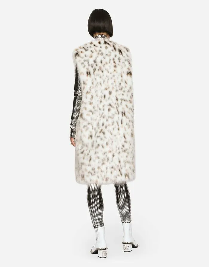 Dolce and Gabbana Coats And Jackets Women Long Lynxeffect Faux Fur Vest Multicolor Dolce and Gabbana Coats And Jackets Women Long Lynxeffect Faux Fur Vest Multicolor
