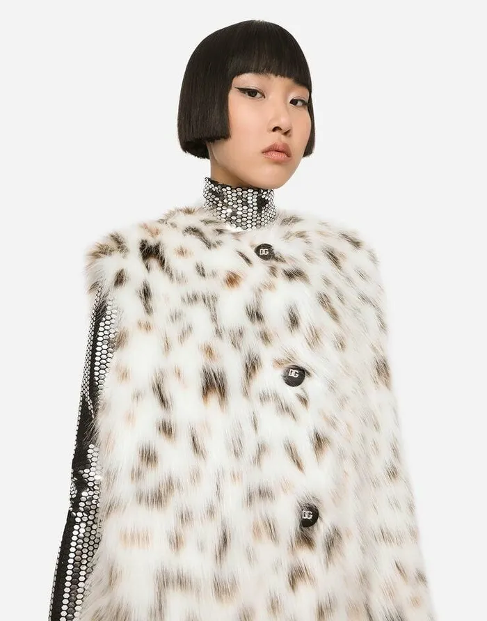 Dolce and Gabbana Coats And Jackets Women Long Lynxeffect Faux Fur Vest Multicolor Dolce and Gabbana Coats And Jackets Women Long Lynxeffect Faux Fur Vest Multicolor