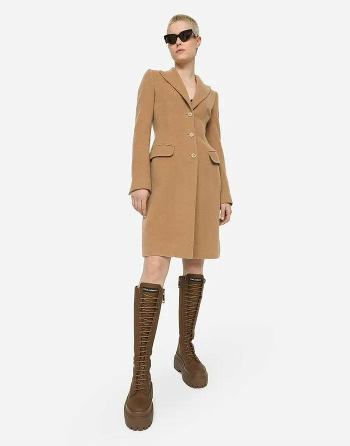 Dolce and Gabbana Coats And Jackets Women Singlebreasted Camel Wool Coat Pale Pink Dolce and Gabbana Coats And Jackets Women Singlebreasted Camel Wool Coat Pale Pink