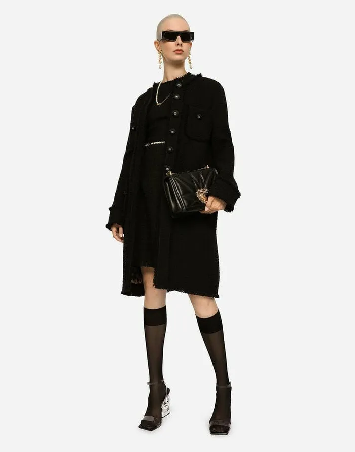 Dolce and Gabbana Coats And Jackets Women Singlebreasted Tweed Coat Black Dolce and Gabbana Coats And Jackets Women Singlebreasted Tweed Coat Black