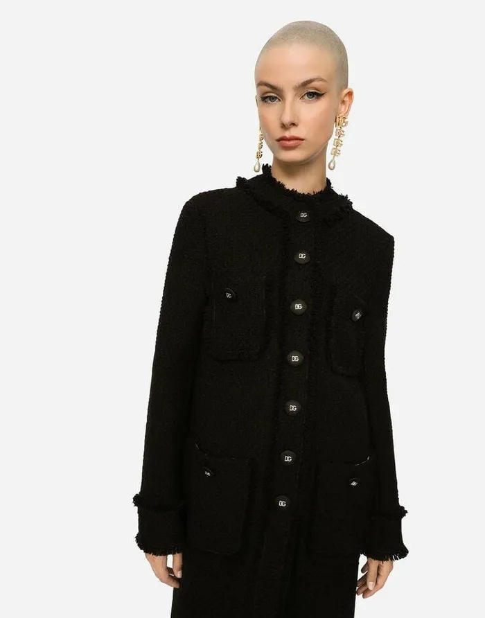 Dolce and Gabbana Coats And Jackets Women Singlebreasted Tweed Coat Black Dolce and Gabbana Coats And Jackets Women Singlebreasted Tweed Coat Black