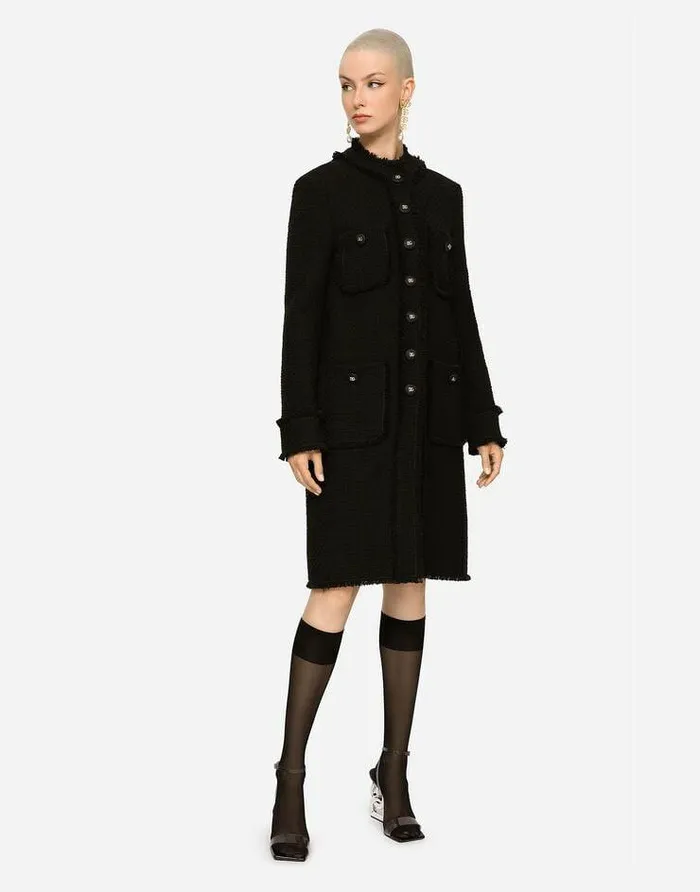 Dolce and Gabbana Coats And Jackets Women Singlebreasted Tweed Coat Black Dolce and Gabbana Coats And Jackets Women Singlebreasted Tweed Coat Black