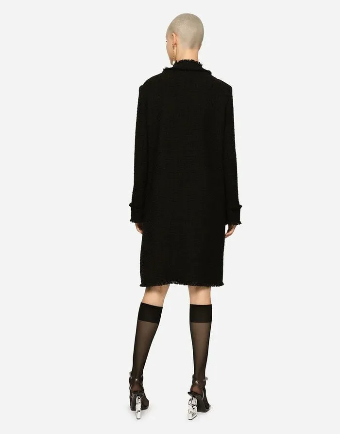 Dolce and Gabbana Coats And Jackets Women Singlebreasted Tweed Coat Black Dolce and Gabbana Coats And Jackets Women Singlebreasted Tweed Coat Black