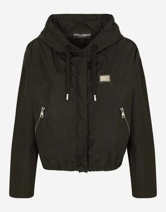 Dolce and Gabbana Coats And Jackets Women Technical Fabric Windbreaker With Hood Black Dolce and Gabbana Coats And Jackets Women Technical Fabric Windbreaker With Hood Black