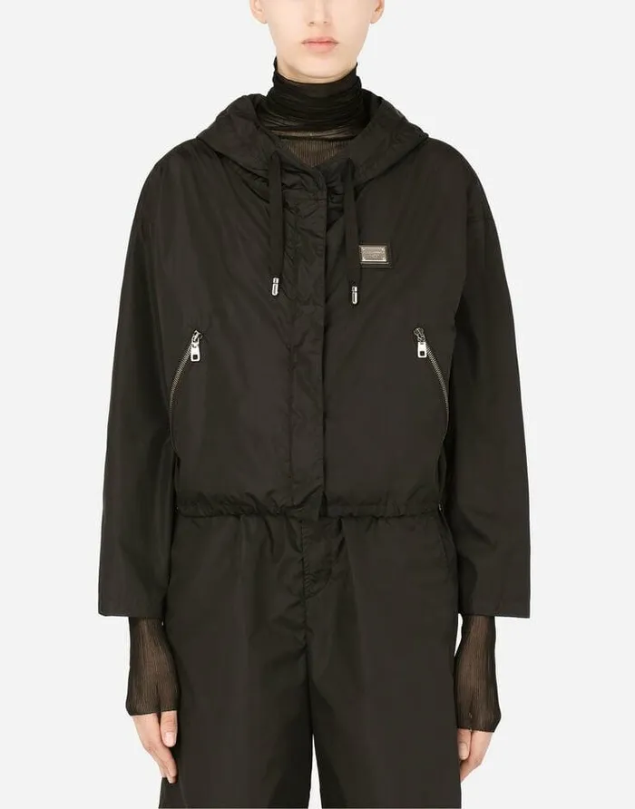 Dolce and Gabbana Coats And Jackets Women Technical Fabric Windbreaker With Hood Black Dolce and Gabbana Coats And Jackets Women Technical Fabric Windbreaker With Hood Black