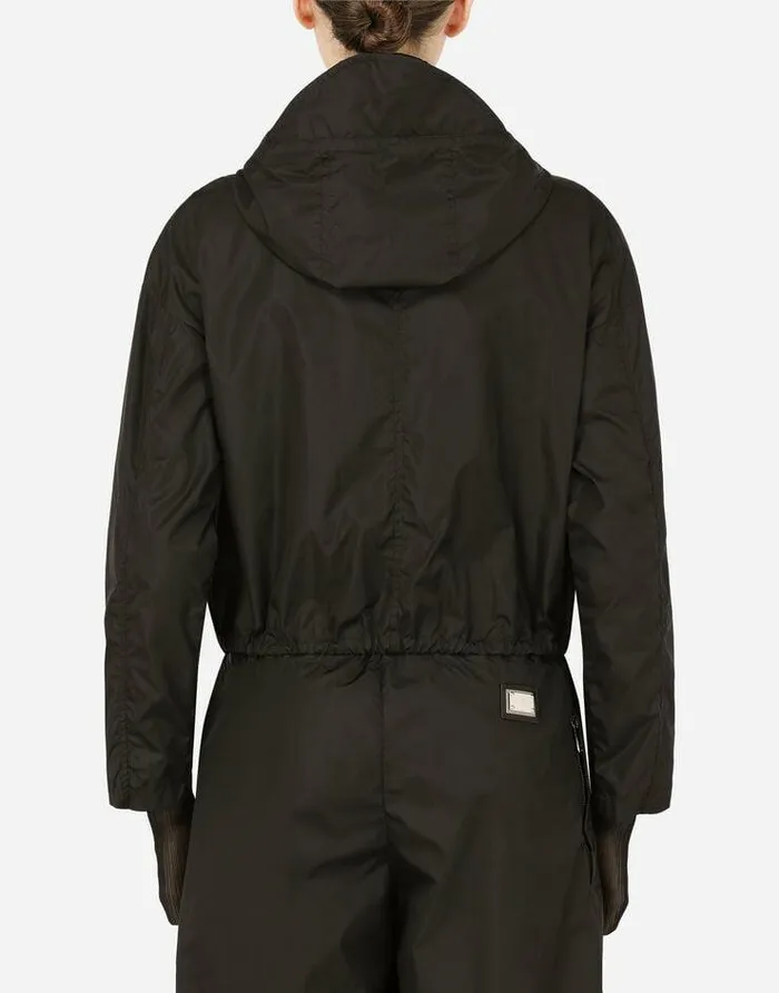 Dolce and Gabbana Coats And Jackets Women Technical Fabric Windbreaker With Hood Black Dolce and Gabbana Coats And Jackets Women Technical Fabric Windbreaker With Hood Black