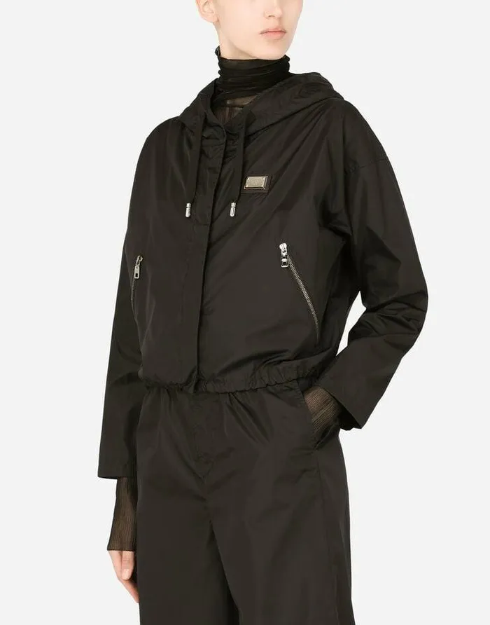 Dolce and Gabbana Coats And Jackets Women Technical Fabric Windbreaker With Hood Black Dolce and Gabbana Coats And Jackets Women Technical Fabric Windbreaker With Hood Black