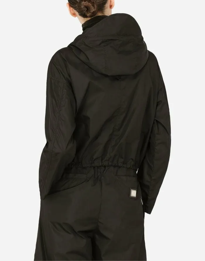 Dolce and Gabbana Coats And Jackets Women Technical Fabric Windbreaker With Hood Black Dolce and Gabbana Coats And Jackets Women Technical Fabric Windbreaker With Hood Black