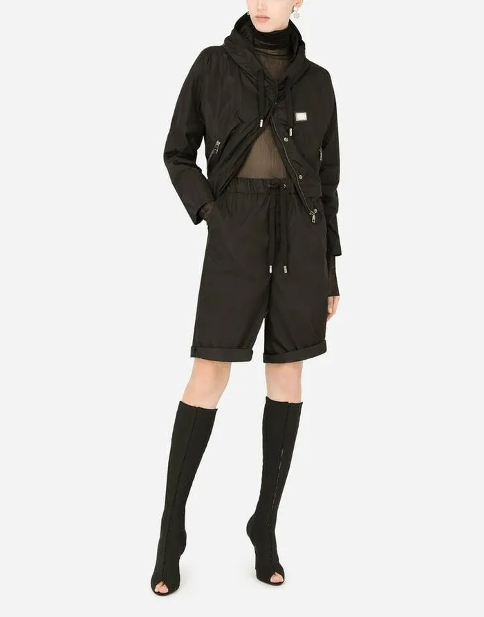 Dolce and Gabbana Coats And Jackets Women Technical Fabric Windbreaker With Hood Black Dolce and Gabbana Coats And Jackets Women Technical Fabric Windbreaker With Hood Black