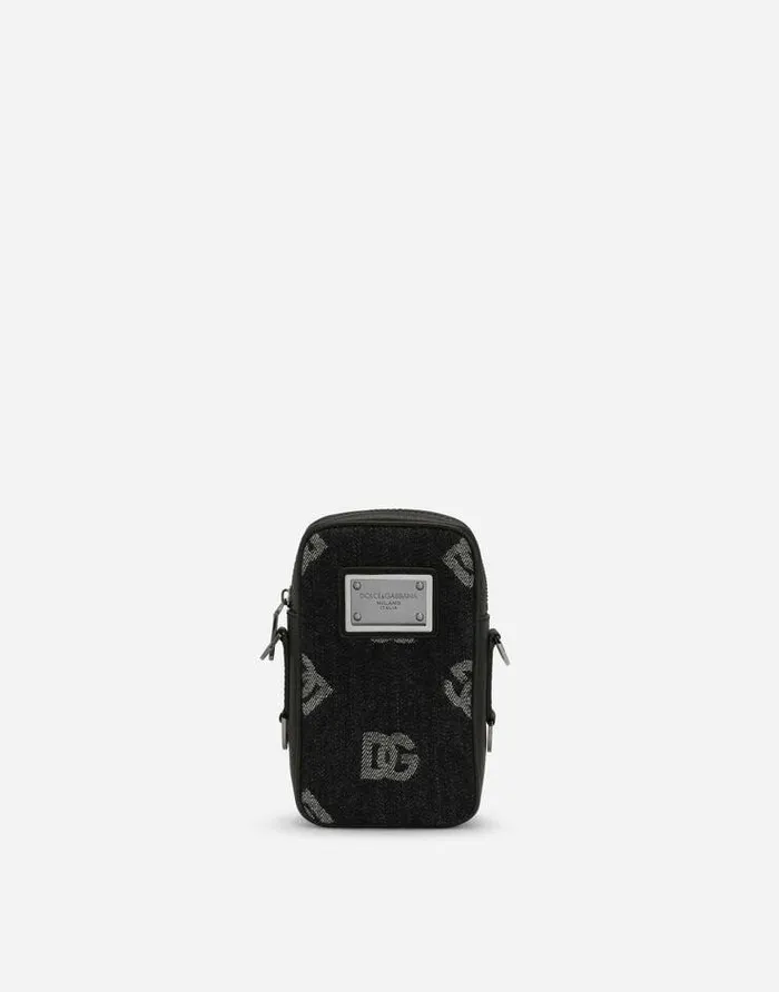Dolce and Gabbana Crossbody Bags Men Small Calfskin And Denim Crossbody Bag With Logo Blue Dolce and Gabbana Crossbody Bags Men Small Calfskin And Denim Crossbody Bag With Logo Blue