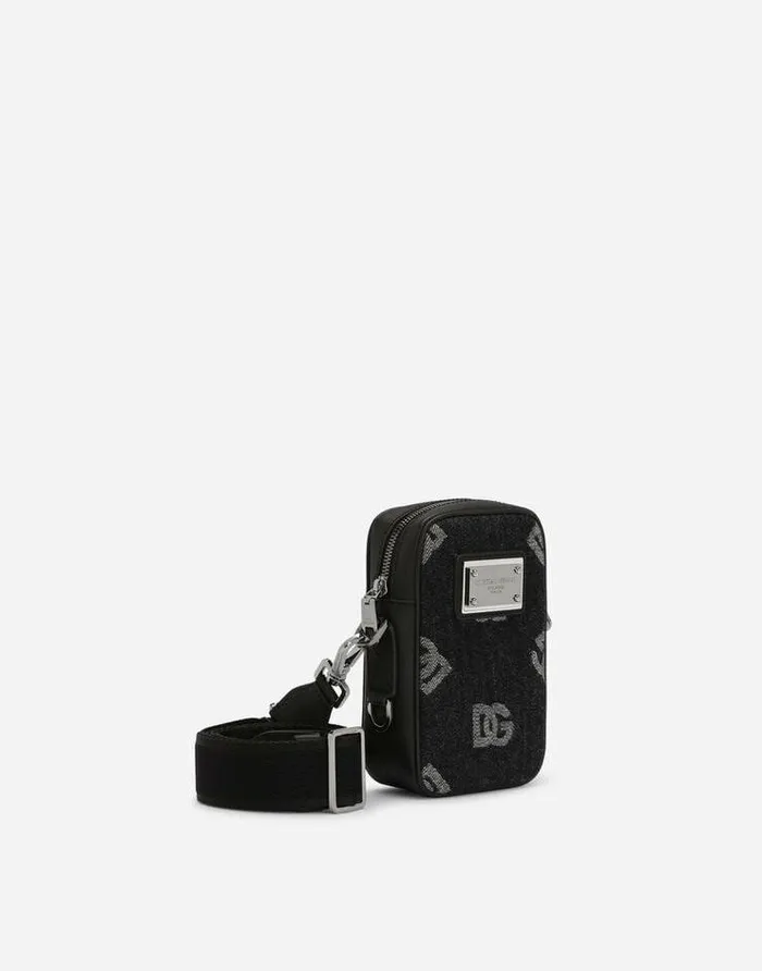 Dolce and Gabbana Crossbody Bags Men Small Calfskin And Denim Crossbody Bag With Logo Blue