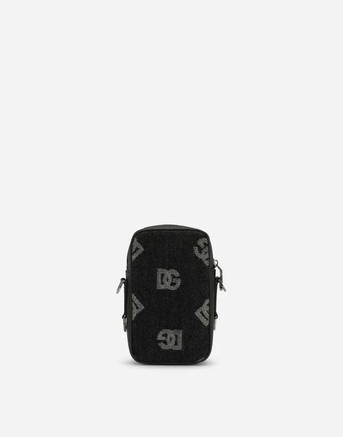 Dolce and Gabbana Crossbody Bags Men Small Calfskin And Denim Crossbody Bag With Logo Blue