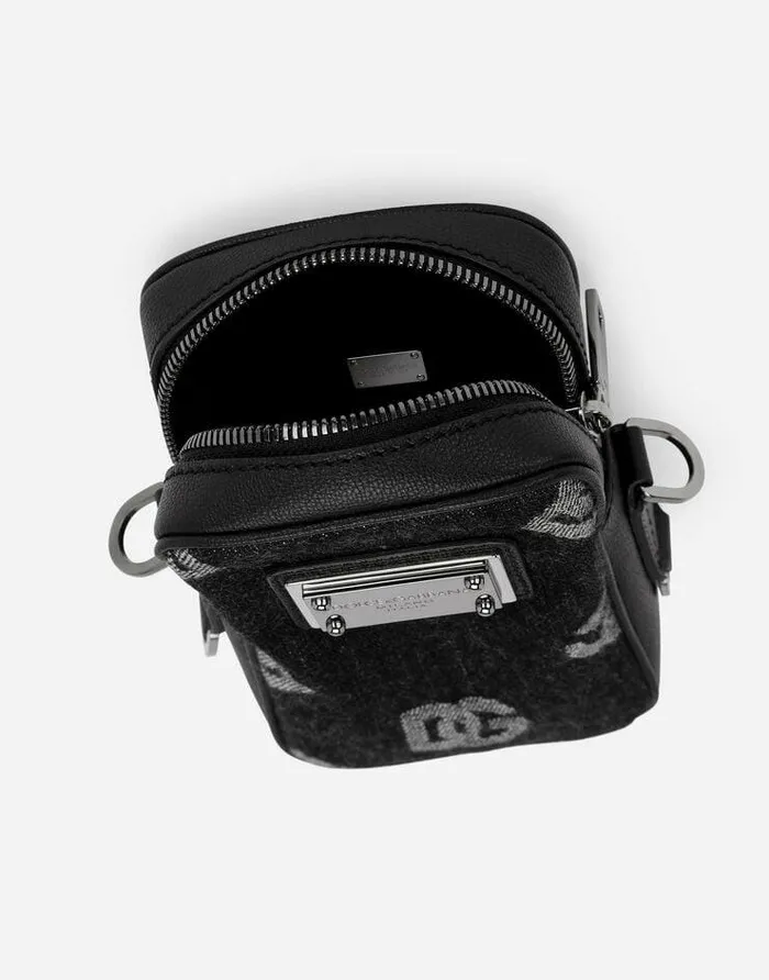 Dolce and Gabbana Crossbody Bags Men Small Calfskin And Denim Crossbody Bag With Logo Blue