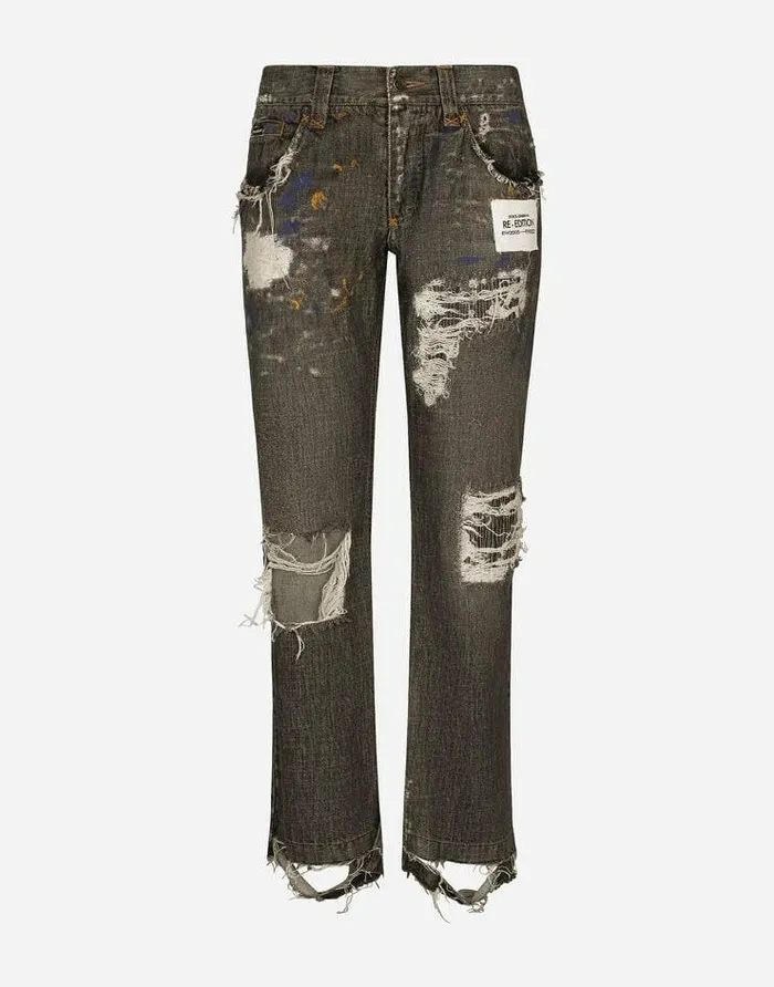 Dolce and Gabbana Denim Men Dirty Denim Straightleg Jeans With Rips Multicolor Dolce and Gabbana Denim Men Dirty Denim Straightleg Jeans With Rips Multicolor