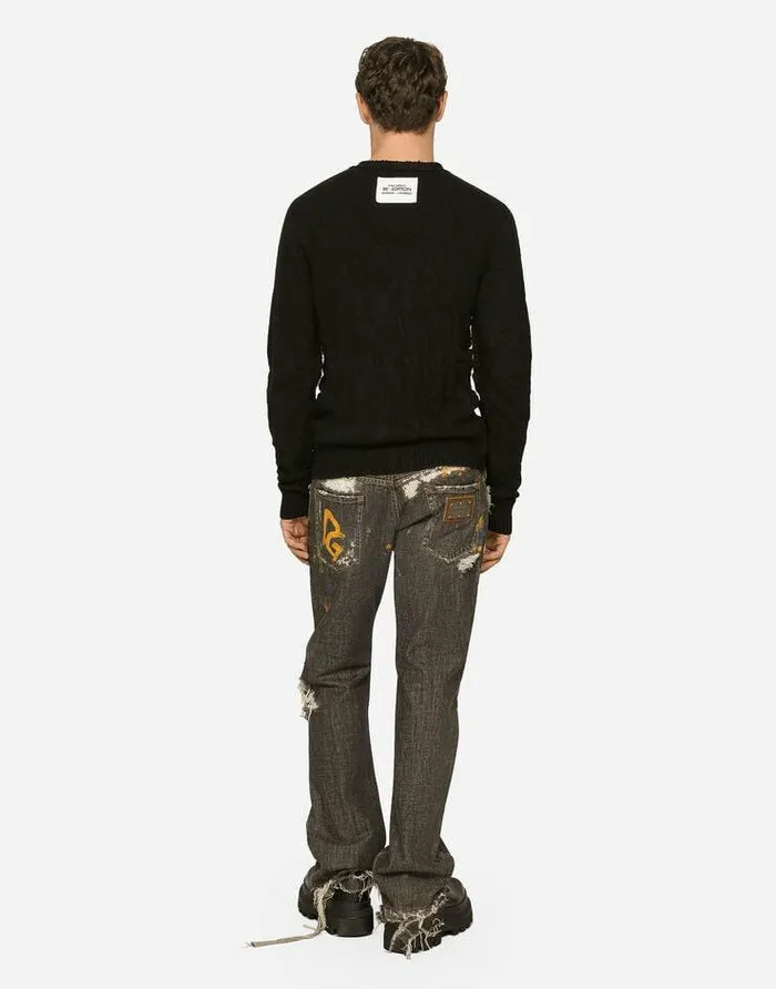 Dolce and Gabbana Denim Men Dirty Denim Straightleg Jeans With Rips Multicolor