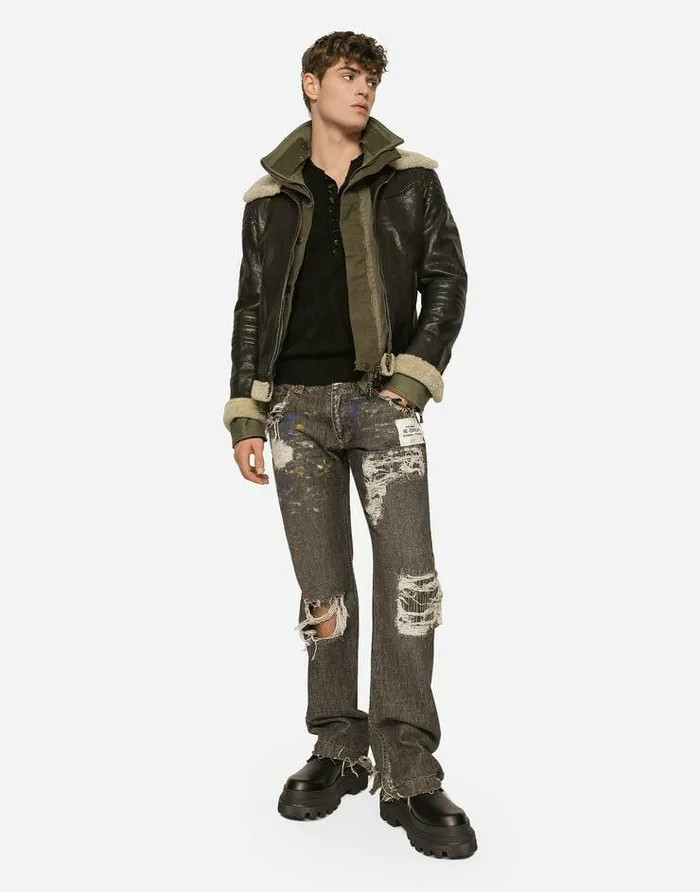 Dolce and Gabbana Denim Men Dirty Denim Straightleg Jeans With Rips Multicolor