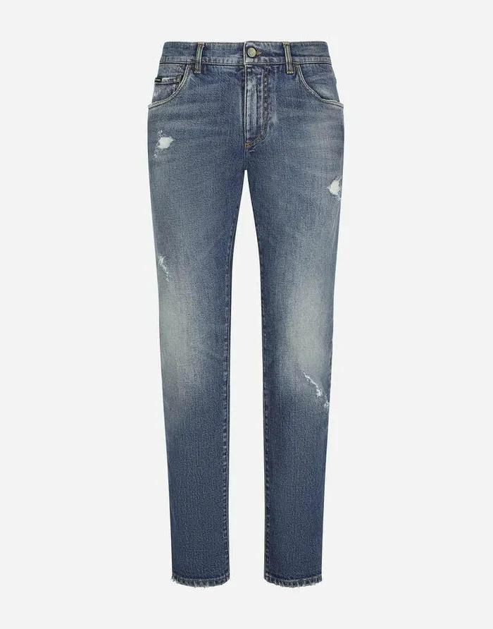 Dolce and Gabbana Denim Men Light Blue Slimfit Stretch Jeans With Abrasions Multicolor Dolce and Gabbana Denim Men Light Blue Slimfit Stretch Jeans With Abrasions Multicolor