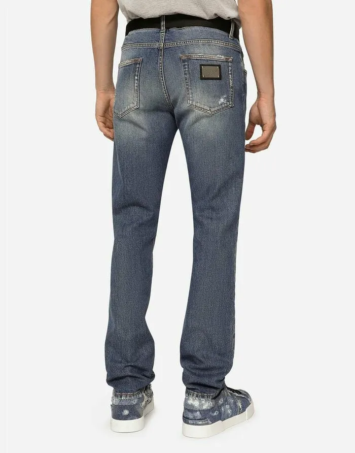 Dolce and Gabbana Denim Men Light Blue Slimfit Stretch Jeans With Abrasions Multicolor Dolce and Gabbana Denim Men Light Blue Slimfit Stretch Jeans With Abrasions Multicolor