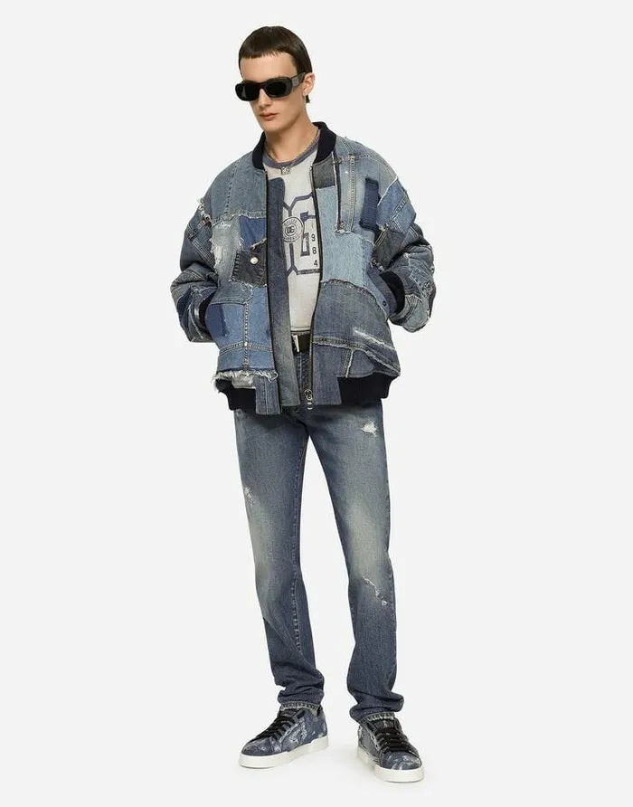 Dolce and Gabbana Denim Men Light Blue Slimfit Stretch Jeans With Abrasions Multicolor Dolce and Gabbana Denim Men Light Blue Slimfit Stretch Jeans With Abrasions Multicolor