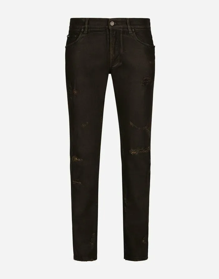 Dolce and Gabbana Denim Men Slimfit Waxed Stretch Denim Jeans Multicolor