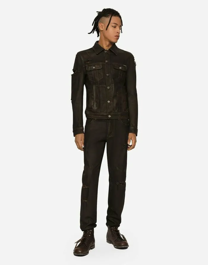 Dolce and Gabbana Denim Men Slimfit Waxed Stretch Denim Jeans Multicolor Dolce and Gabbana Denim Men Slimfit Waxed Stretch Denim Jeans Multicolor